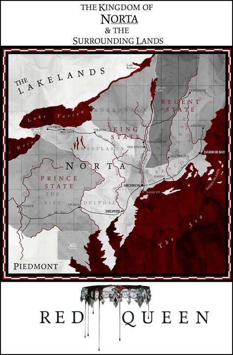 The map of the Kingdom of Norta in Red Queen by Victoria Aveyard - presented by Epic Reads Red Queen Quotes, The Red Queen Series, Red Queen Victoria Aveyard, The Red Queen, Victoria Aveyard, Queen Aesthetic, Red Queen, Queen Victoria, The Map