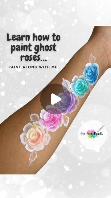 Face Painting Brushes, Face Paint Brush Strokes, Roses Face Paint, Face Paint Rose, Face Paint Videos, Rose Face Painting, Rose Face Paint, Ghost Leaves, Face Painting Practice