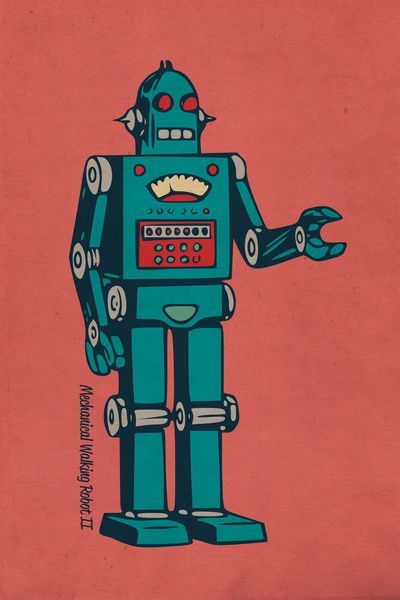 Vintage Robot Art, Robot Tattoo, Walking Robot, Futurisme Retro, Vintage Robots, Robot Illustration, Retro Robot, Cool Robots, Arte Robot