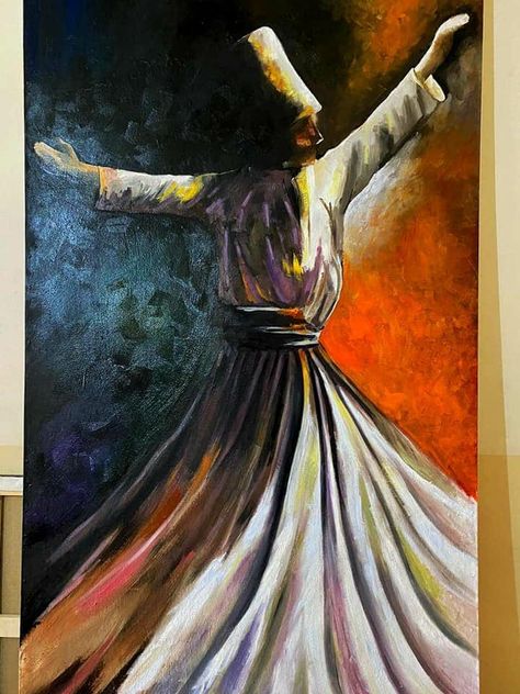 Darwaish Painting, Sufi Paintings Canvases, Sufi Drawing, Rumi Painting, Whirling Dervish Painting, Sufi Painting, Dervish Painting, Canvas Art Painting Acrylic, Chalk Pastel Art