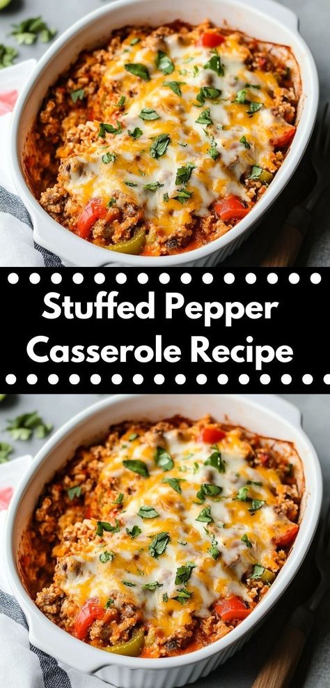 Looking for a comforting dinner idea? This Stuffed Pepper Casserole is one of the best casserole recipes for family dinners, combining vibrant flavors and easy preparation for a satisfying meal everyone will love. Casserole Recipes For Family, Fall Dinner Casseroles, Green Pepper Casserole, Unstuffed Pepper Casserole, Best Stuffed Pepper Recipe, Best Casserole Recipes, Best Casserole, Stuffed Peppers Beef, Pepper Casserole