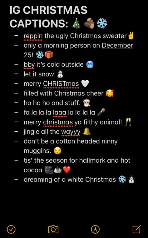 Christmas Boyfriend Captions, Christmas Notes For Instagram, Aesthetic Christmas Captions, Cool Short Quotes Aesthetic Funny, Christmas Selfie Captions, Disney Christmas Captions, Christmas Bio Ideas, Christmas Photo Quotes, Merry Christmas Captions Instagram