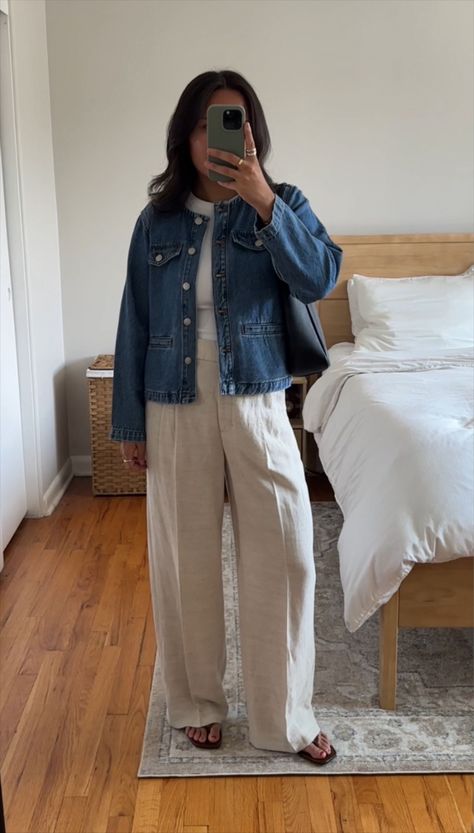 Denim Lady Jacket in Lakecourt Wash curated on LTK Levi’s Denim Jacket Outfit, Jean Button Up Outfit, Dark Wash Denim Jacket Outfit, Linen Pants Outfit Fall, Linen Jacket Outfit, Denim Jacket Outfit Winter, Shirt Jacket Outfit, Winter Jacket Outfits, Linen Pants Outfit