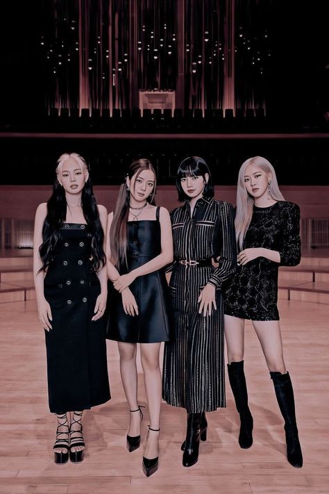 All member in black Blackpink Poster, Blackpink Members, Blackpink Blink, Lisa Blackpink Wallpaper, Princesa Diana, Blackpink And Bts, Blackpink Video, Black Pink Songs, Jennie Lisa