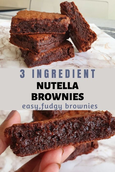 Nutella Brownies - Just 3 Ingredients - Pavanis Kitchen Nuttela Brownies Recipes, Brownie Recipes 3 Ingredients, Easy Chocolate Brownies 3 Ingredients, Cake Recipes Easy Homemade 3 Ingredients, Easy Brownie Recipe 3 Ingredients, 3 Ingredient Nutella Brownies, Easy Nutella Brownies, Easy Brownie Recipe, 3 Ingredient Brownies