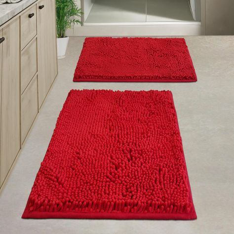 PRICES MAY VARY. ULTRA THiCK-Compare the normal guality 13s0g/sm,this plush chenillebathroom rugs sets 2 plece up to 2000g/sm.More thick and bushy fiber,giveyour feet the gift of exceptlonally comfort and massage feeling,like acomfortable quilt protector for your feet. EXTRA ABSORBENT-No one likes the water on the bathroom floor, Theseupgraded luxurious shag bathroom rugs set can soak up the water like a glantsponge.fluff wll instantly absorb molsture from your feet to avold wettingyour floor. N Bathroom Rugs Bath Mats & Rugs, Shower Bathtub, Red Bathroom, Bathroom Mat Sets, Bathroom Red, Bathroom Rugs Bath Mats, Air Bnb, Bath Mat Sets, Bathroom Rug Sets