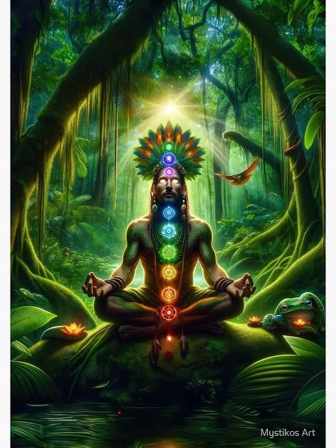 "Psychedelic Jungle Odyssey: Shamanic Chakra Meditation Visionary Painting" Poster for Sale by Mystikos Art | Redbubble Jungle Meditation, Visionary Painting, Chakra Poster, Meditation Art, Painting Poster, Chakra Meditation, Witchy Vibes, Visionary Art, Light Art