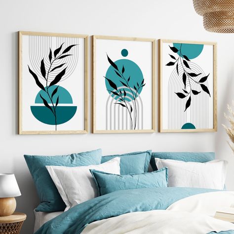 Set of 3, Teal Wall Art, Mid Century Wall Prints, Teal and Black Wall Art, Mid Century Prints, Boho Printable Art, Boho Art, Teal Wall Decor - Etsy Mid Century Prints, Teal Wall Decor, Scandi Art, Teal Wall Art, Mid Century Wall Art, Teal Walls, Grey Wall Art, Art Mid Century, Gold Wall Art