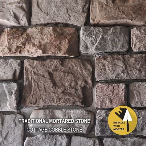 M-Rock Cottage Cobble 8-sq ft Stone Veneer in the Stone Veneer department at Lowes.com Exterior Stone Ideas, Indoor Stone Wall, Stone Panels Exterior, Dark Grey Siding, Rock Cottage, Stone Veneer Exterior, Roof Shingle, Faux Stone Veneer, Hearth Stone