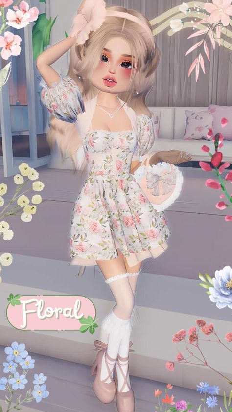 3rd place. ~#Roblox #DTI #Dresstoimpress girl, roblox, outfit,dress to impress, outfit, combo, dress, aesthetic, dti, look, theme, Style, Fashion, Elegant, Chic, Inspo, Floral, Florals, Flowers, Preppy, Cute, Coquette, Stylish, Pink, Soft, Clean girl, Beige, Nature Flower Dti Outfit, Dti Florals Ideas, Pink Floral Dress Aesthetic, Aesthetic Dress To Impress Outfits, Cute Outfit Dress To Impress, Dti Coquette Style, Soft Dress To Impress, Clean Girl Dress To Impress Outfit, Dti Preppy Theme Outfit