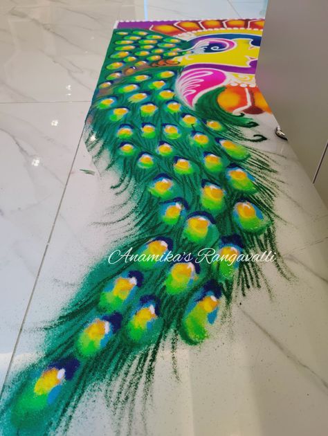 #Borderrangoli #Rangoli #welcomerangoli #Anamikasrangavalli Peacock Feather Rangoli, Peacock Rangoli Designs, Welcome Rangoli, Rangoli Photos, Peacock Rangoli, Rangoli Designs Photos, Easy Rangoli Designs Diwali, Big Rangoli, Rangoli Art