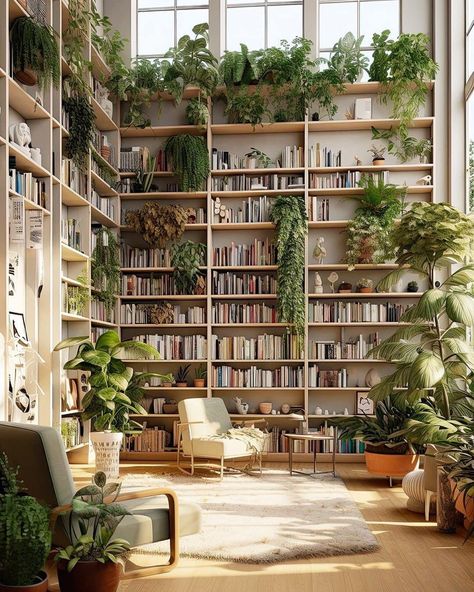 Book And Plant Room, Library With Plants, Mushroom Library, Botanical Library, Dream Home Library, Plant Library, Room Vibes, Dream Library, Library Aesthetic