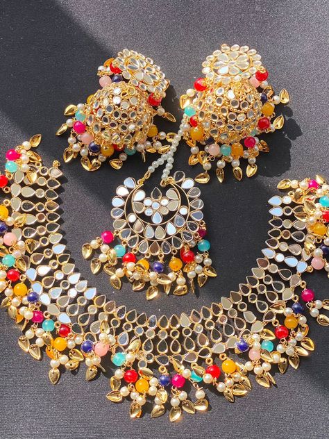 Unique Wedding Jewelry, Indian Wedding Jewelry Sets, Multi Coloured Necklaces, Multicolor Jewelry, Bridal Jewellery Design, Antique Jewellery Designs, Fancy Jewellery Designs, Indian Wedding Jewelry, Fancy Jewellery