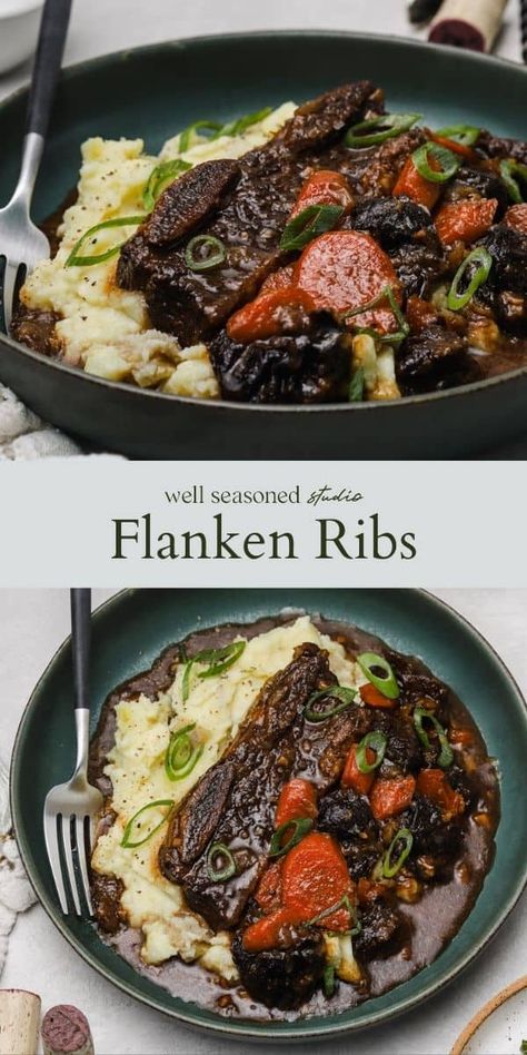 Short Ribs Flanken Style Recipe, Flanken Short Ribs Recipe, Short Ribs In Oven, Beef Chuck Short Ribs, Short Rib Recipes Oven, Flanken Ribs, Ribs Recipe Oven, Beef Ribs Recipe, Beef Flank