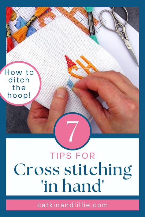 Are you thinking of trying cross stitch but not sure if you need to invest in an embroidery hoop? Or maybe you use a hoop but have been wondering about trying to cross stitch without it...but not been sure how to get started? I have some helpful tips to set you up for success if you want to give it a try (or another try!) so you can really decide if you like it or not. I also share a pattern that you can use to practice! Cross Stitch Set Up, Cross Stitch Tips, Starting A Cross Stitch Project, How To Close Embroidery Hoop, Finishing Back Of Embroidery Hoop, How To Fix Cross Stitch Mistakes, Finish Cross Stitch Hoop, Large Cross Stitch Patterns, Cross Stitch Calculator