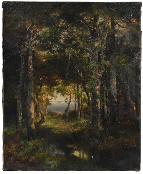 Artwork by Thomas Moran, A Glimpse of Georgica Pond, Long Island,, Made of oil on canvas Clearing In The Woods, Thomas Moran, Web Gallery, Sense Of Life, European Paintings, Professional Painters, Painting Reproductions, French Artists, Famous Artists