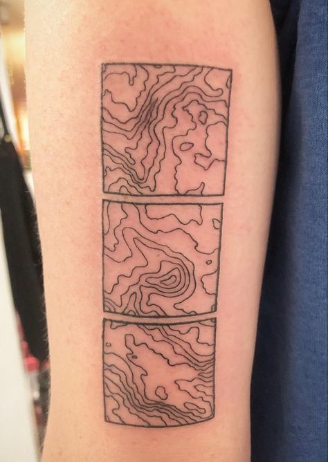 River Topography Tattoo, Geographical Tattoo, Topography Map Tattoo, Gis Tattoo, Topo Map Tattoo, Mountain Patchwork Tattoo, Climate Tattoo, Alpine Tattoo, Cartography Tattoo