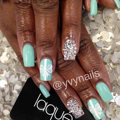 Nails by: Laque' Nail Bar | Nail Tech: yvynails (IG) Tiffany Co Nails, Tiffany And Co Nails, Tiffany Nails, Hand Candy, Beige Nails, Breakfast At Tiffanys, Tiffany And Co, Beautiful Nail Art, Hot Nails