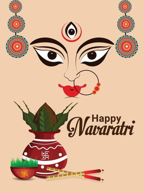 Happy navratri indian festival greeting card , Navratri flat design concept Nature, Happy Navratri Images Background, Navaratri Poster, Navratri Painting Ideas, Navratri Pics, Navratri Design, Navaratri Images, Navratri Ideas, Navratri Greetings