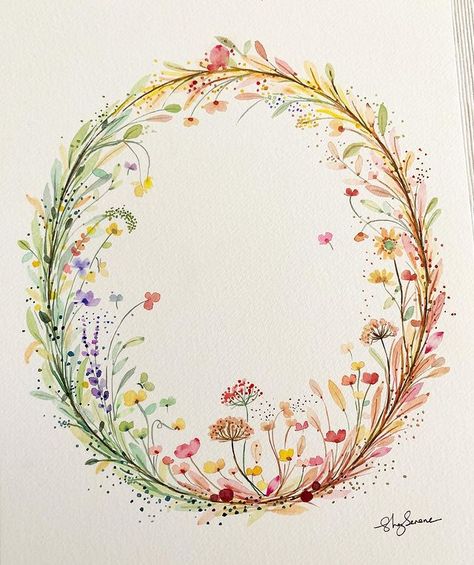 Shaz Serene Design, Shaz Serene, Two Different Worlds, Wreath Tattoo, Watercolor Flower Wreath, Walter Crane, Floral Aesthetic, Floral Nail, Diy Watercolor Painting