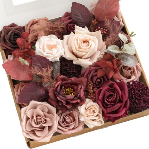 PRICES MAY VARY. 【Burgundy & Dusty Rose】This burgundy and pink collection will evoke the excitement and joy of an intimate city wedding. 【Material】20 pcs flowers+ 9 pcs greenery&accessories. Silk Flowers: Hydrangea x2, Coffee Rose x1, Dusty Rose Vendela Rose x1, Carmine Peony x1, Burgundy Vendela rose x1; Foam Flowers: Burgundy Rose x2, Black Baccara Rose x2, Cinnamon Rose Rose x3, Canyon Rose Rose x2, Dusty Rose Avalanche Rose x2, Marsala Dahlia x2, Petal Pink Pearl Rosea x1; Greenery & Accesso Dusty Rose Floral Arrangements, Burgundy And Pink Baby Shower, Flower Bouquet For Him, Maroon Wedding Decor, Dark Mauve Wedding, Dusty Rose Wedding Decor, Dusty Rose And Burgundy Wedding, Vendela Rose, Pink Yellow Weddings