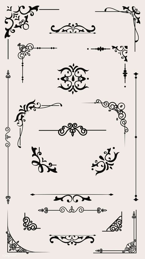 Vintage border design element vector set | premium image by rawpixel.com / Kappy Kappy Border Sketch Design, Vintage Borders And Frames, Vintage Border Design, Vintage Frame Design, Bord Design, Calligraphy Borders, Vintage Border, Desain Buklet, Page Borders Design