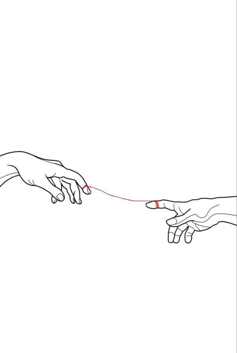 Minimalist Tattoo For Couples, Two Hands Touching Drawing, Invisible String Tattoo, Hands Reaching For Each Other, Red String Of Fate, Drawing Minimalist, Muster Tattoos, Minimalist Drawing, Minimalist Tattoos