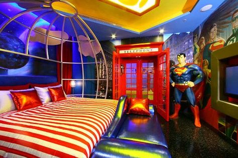 Amazing-Superman-Ideas-for-Kids-Bedroom-Decorating Geeky Bedroom, Superman Bedroom, Superman Room, Superman Theme, Avengers Room Decor, Superhero Room Decor, Marvel Bedroom, Avengers Room, Marvel Room