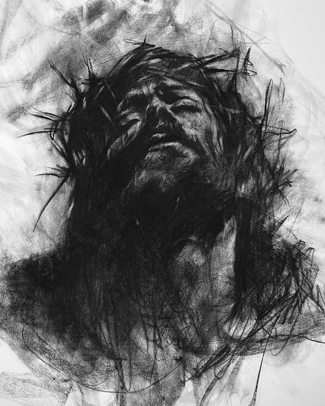 ‘Suffering Redeemer‘ Charcoal on paper 92lb (250 gsm) 22 x 30” (55.88 x 76.2cm) Josh Hernandez, Mad Charcoal, Live Drawing, Charcoal Sketch, The Marshall, Scottsdale Arizona, Instagram Live, Hanging Out, Art Style