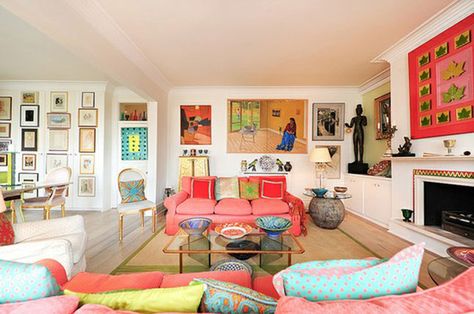 So many fun and eclectic colors. Love the wall art. | Colorful Living Rooms Colorful Eclectic Living Room, Modern Eclectic Living Room, Eclectic Living Room Design, Decor Eclectic, Colourful Living Room, Eclectic Living Room, Living Room Colors, A Living Room, Eclectic Home