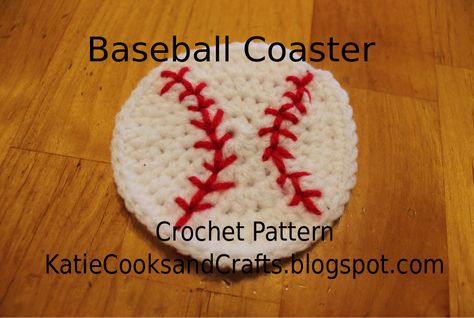 Katie Cooks and Crafts: Baseball Coaster Pattern. ☀CQ #crochet #coasters http://pinterest.com/CoronaQueen/crochet-for-the-home-corona/ Baseball Crochet Pattern, Sport Crafts, Crochet Baseball, Baseball Applique, Crochet Embellishments, Baseball Stuff, Coaster Pattern, Heart Crochet, Crochet Ball