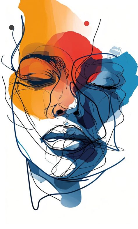 Face Portrait Illustration, Faces Wall Art, Side Profile Painting Abstract, Portrait Abstract Art, Interior Design Paintings Wall Art, Abstract Self Portrait Ideas Drawing, Mural Illustration Wall, Self Expression Art Ideas, Funky Art Designs