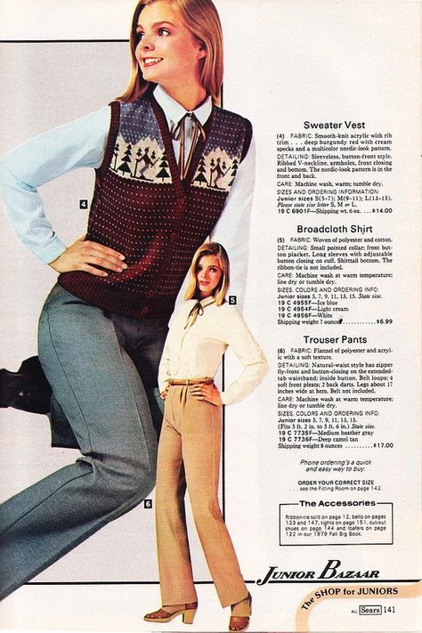 Days of Velour and Shaun Cassidy: Sears 1979 Junior Fashions - Flashbak 1979 Fashion, Shaun Cassidy, 70s Women Fashion, 1970 Fashion, African American Fashion, Sears Catalog, 60s 70s Fashion, Nordic Sweater, Goth Fashion Punk