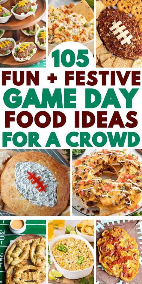 The best game day food ideas for football season, including appetizers, snacks, crockpot dips, and dinners. Nfl Game Day Food, Food For Football Players, Gameday Recipes Football Season, Food For Football Party, Football Sunday Food Appetizers, Football Food Ideas Dinners, Football Game Food Ideas, Football Appetizers Easy Finger Foods, Football Game Day Food