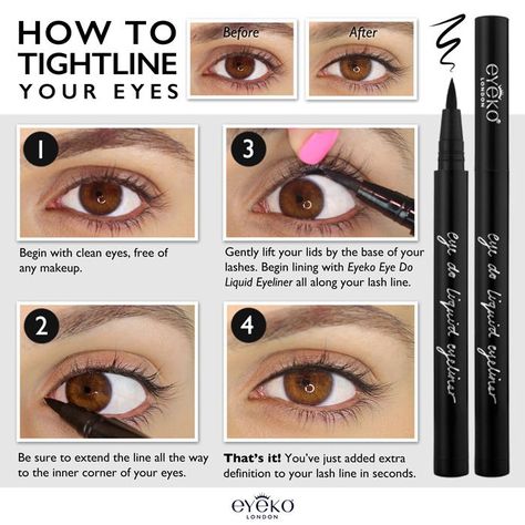 tightlining-how-to Tight Line Eyeliner, Tightlining Eyes, Line Eyeliner, How To Do Eyeliner, Eye Tricks, Eyeliner For Beginners, Best Natural Makeup, How To Grow Eyelashes, Cat Eye Makeup