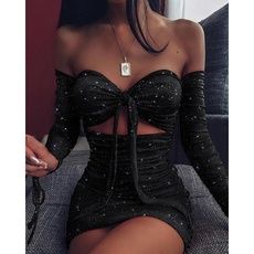 Nirvana Clothes, Long Sleeve Summer Dress, Bandage Dress Black, Dresses Bodycon, Sandals Flats, Flats Sandals, Ruched Bodycon Dress, Glitter Dress, Trending Fashion