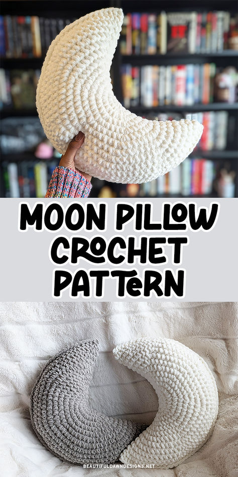 If you're looking for a free and easy crochet pattern, try this moon pillow crochet pattern. This pillow can be made in just about an hour and it makes a great gfit for the holidays, birthdays, and more. Crochet Blanket Yarn Pillow, Crochet Moon Blanket Pattern Free, Moon Phase Crochet Pattern Free, Crochet Cute Pillow Free Pattern, Blanket Yarn Pillow Crochet Pattern, Baby Pillow Crochet, Crochet Moon Pillow Pattern, Pillowcase Crochet Pattern, Easy Crochet Gifts Free Pattern