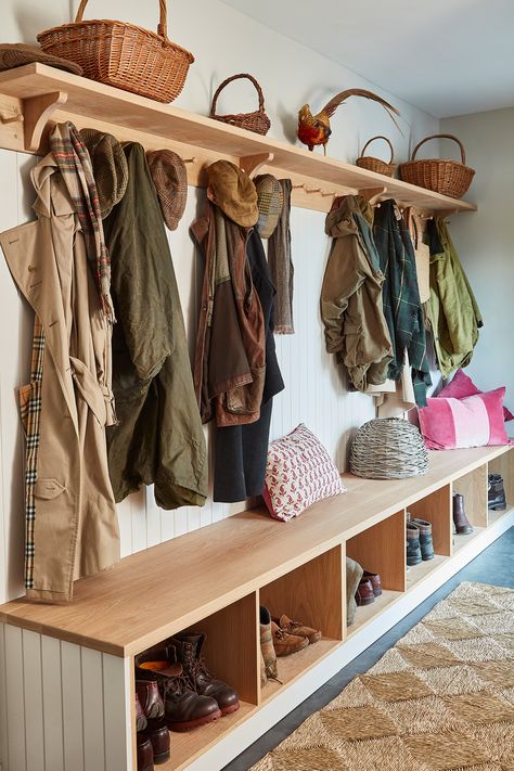 The simple elegance of a bespoke shaker cabinet is all it takes to transform the disorganised cacophony of hats, coats and boots in to a sophisticated and incredibly welcoming boot room. We can design bespoke cabinetry, making the most of every inch of available space to allow for plentiful storage. Boot Room Utility, Utility Room Designs, Mudroom Storage, Mudroom Remodel, Tall Kitchen Cabinets, Mud Room Entry, Diy Mudroom, Mudroom Decor, Mudroom Laundry Room