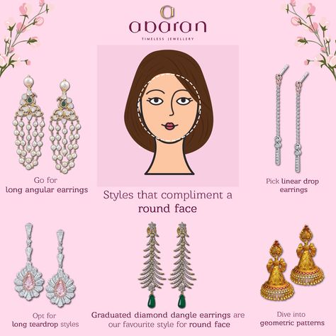 To balance a round face, longer, dangling earrings make a great choice. Avoid round shaped earrings or styles that feature perfect circles. Jewellery For Round Face, Round Face Jewelry, Earrings For Round Face Shape, Circle Face Shape, Earrings For Round Face, Round Face Earrings, Mexican Girl Aesthetic, Rectangle Body Shape Outfits, Inverted Triangle Fashion