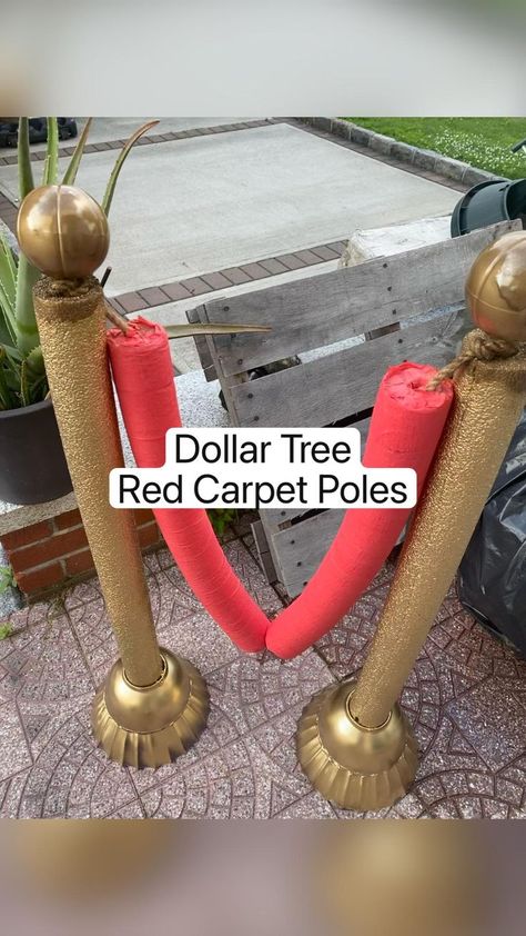 Dollar Tree Red Carpet Poles, Red Ropes For Red Carpet Diy, 1920s Decorations Diy, Stage Party Decoration, Backstage Party Theme, Diy Red Carpet Party Decorations, Vip Party Ideas Table Decorations, Marvel Party Decorations Diy, Prom Crafts Ideas