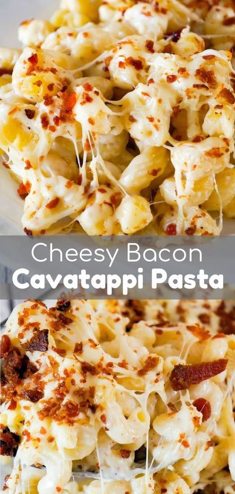 Cheesy Bacon Cavatappi Pasta is an easy and flavourful baked pasta recipe using Campbell's cream of bacon soup. This creamy pasta is loaded with Parmesan cheese, mozzarella cheese and crispy bacon. Cream Of Bacon Soup, Baked Pasta Recipe, Cavatappi Pasta, Bacon Soup Recipes, Pasta Easy, Pastas Recipes, Macaroni Recipes, Bacon Soup, Baked Pasta