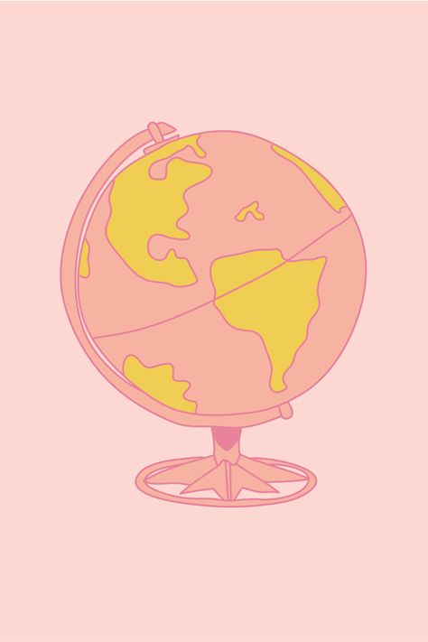 Globe Poster Design, Pink Globe Icon, Globe Design Graphic, World Illustration Globe, Globe Graphic Design, Sea Branding, Travel Vector Illustration, Pink Airplane, Globe Illustration