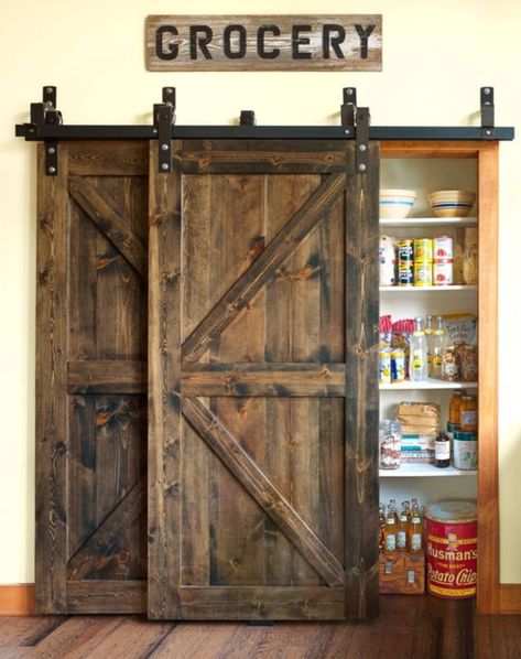 Barn Door Pantry, House Pantry, Diy Home Decor For Apartments, Diy Rustic Home, Rustic Barn Door, Diy Barn Door, Pantry Door, Trendy Bedroom, Pantry Design