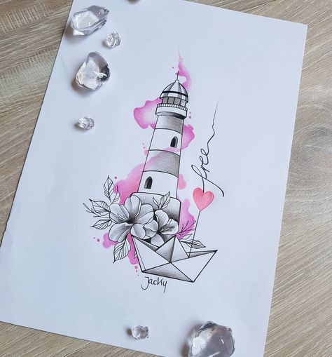 ♡💗♡💗♡💗♡ #lighthouse #lighthousetattoo #flower #flowertattoo #ink #inked #blumen #blumentattoo #leuchtturmtattoo #leuchtturm #papierschiff… Plume Tattoo, Baroque Tattoo, Lighthouse Tattoo, Beach Tattoo, Weird Tattoos, Hummingbird Tattoo, Memorial Tattoo, Memorial Tattoos, Desenho Tattoo