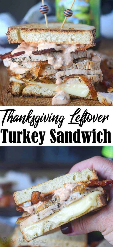 Turkey Bacon Sandwich, Turkey Grilled Cheese, Bacon Sandwich Recipes, Leftover Thanksgiving Sandwich, Bacon Alfredo, Turkey Sandwiches Recipes, Thanksgiving Leftover, Bacon Grilled Cheese, Thanksgiving Leftover Recipes