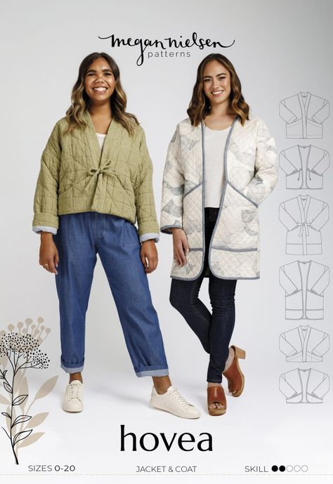 Introducing the FREE Veronika Circle Skirt Pattern | Megan Nielsen Patterns Blog Dressing Gown Pattern, Quilted Coat Pattern, Pre Quilted Fabric, Projek Menjahit, Coat Pattern Sewing, Quilt Coat, Jacket Pattern Sewing, Gown Pattern, Paper Sewing Patterns