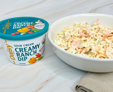 Creamy Ranch Coleslaw Ranch Coleslaw Recipe, Creamy Ranch Dip, Ranch Coleslaw, Ranch Slaw, Easy Home Meals, Nicoise Salad Recipe, Daisy Sour Cream, Corn Dip Recipes, Daisy Brand