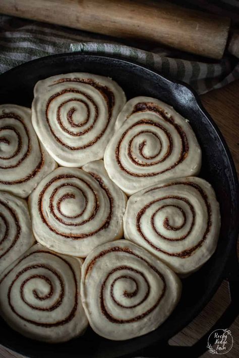 Cast Iron Skillet Cinnamon Rolls Cast Iron Cinnamon Rolls, Skillet Cinnamon Rolls, Maple Cream Cheese Frosting, Pumpkin Crisp, Maple Cream Cheese, Homemade Ranch Dressing, Carrot Cupcakes, Maple Cream, Cinnamon Rolls Recipe