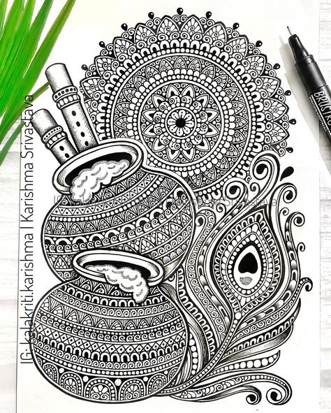 Karishma Srivastava | Mandala on Instagram: "Another symbolic representation of Lord Krishna!🦚🍯🎶 Please check out the next few slides for different stages of this work. Do let me…" Mandalas, Mandala Art Animals Easy, Boho Art Drawings Doodles, Kalakriti Karishma, Aesthetic Mandala, Drawing Mermaid, Mandala Simple, Simple Animals, Tattoo Pencil