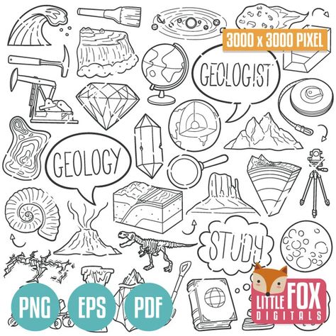 GEOLOGY Doodle Icon Vectors. Geologist School Earth Study - Etsy Geology Doodles, Geology Drawing, Geology Design, Scribble Design, Geology Art, Science Doodles, Doodle Icons, Hand Lines, Graffiti Doodles